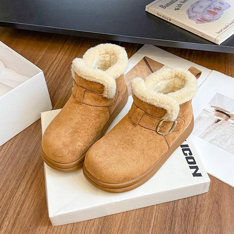 Women's fashion lightweight height-enhancing thick soles winter warm fur one snow boots plush lining non-slip casual sports cotton boots Le Fu shoes