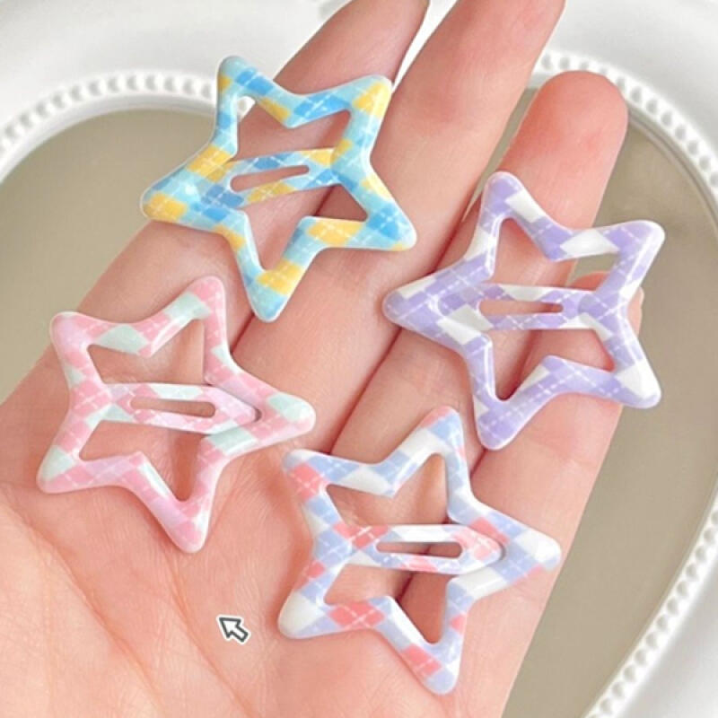 [Set of 8] Huba Check Pattern Star Snap Pin Hair Pin Point Pin 8-piece set