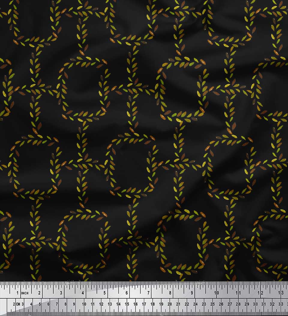 

Черный японский креп-сатин Soimoi с листьями и геометрическими принтами на ткани, 42 дюйма по метрам 42 Inch Wide - Poly Crepe чёрный