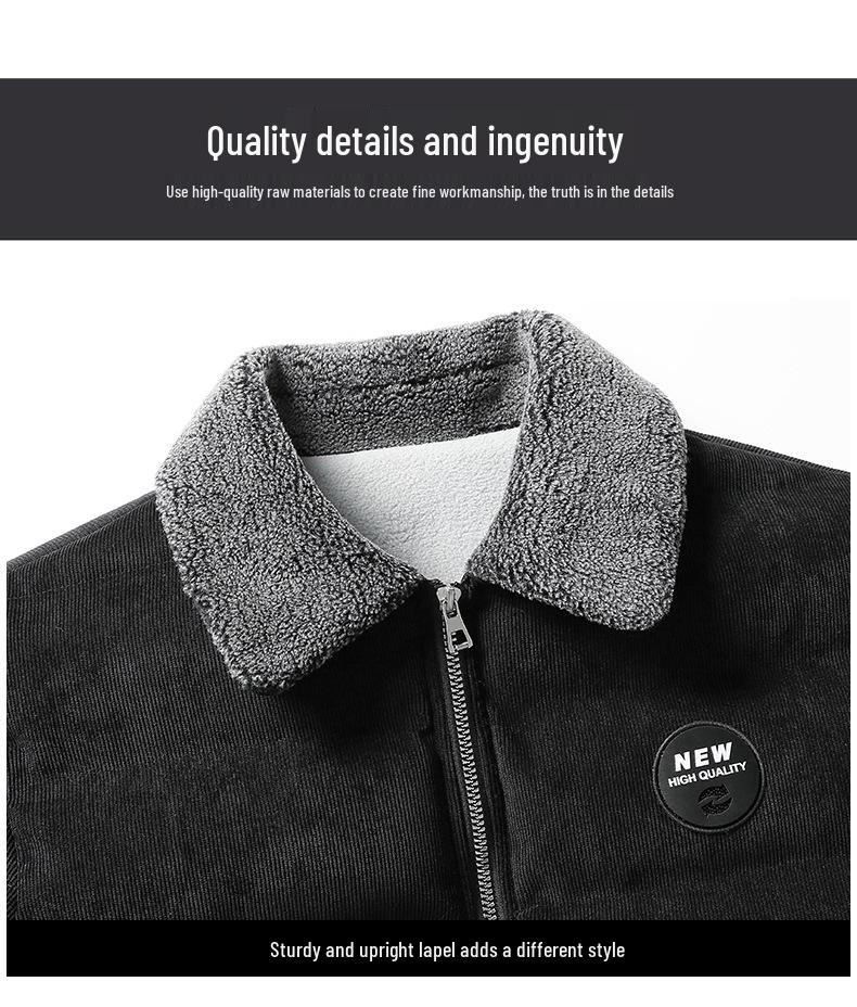 Men's Retro Corduroy Thick Velvet Lapel Jacket - Winter Casual Loose Fit