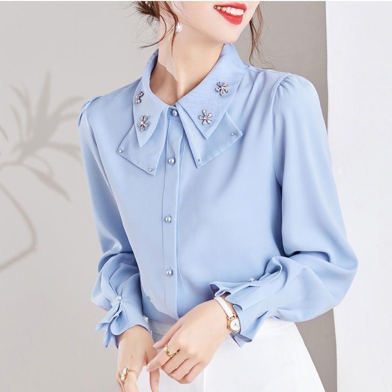 Spring Autumn Small Shirt Long Sleeve Chiffon Shirt Top Doll New Bow Western Style Female Interior Korean