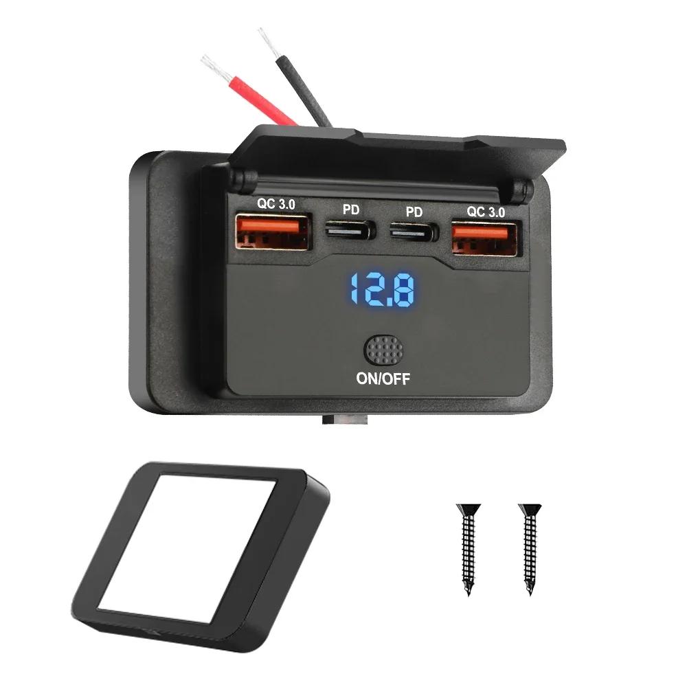 12/24V Dual PD USB C Adapters Outlet Car Charging Port Socket Wall Mount Accessories for Boat Marine Campers RV Truck Golf Cart