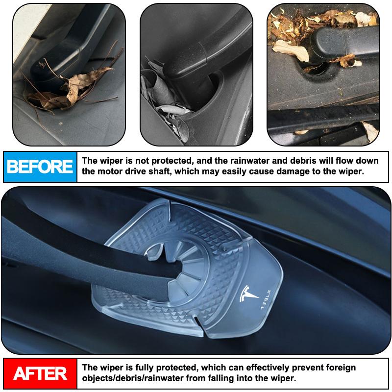 2Pcs Car Windshield Wiper Protective Cover Dust Wiper Emblem Accessories For Tesla Model 3 Model S Model X Model Y Roadster Bonina Coil