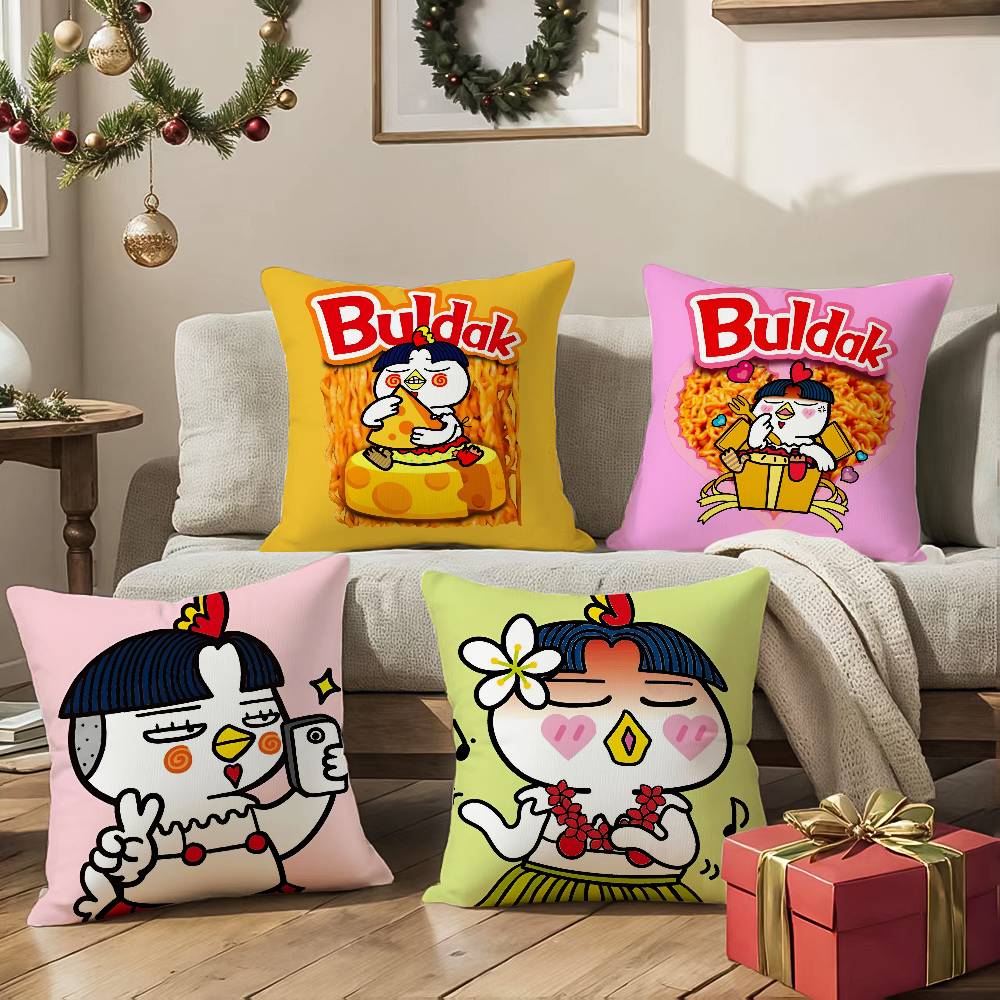 Kwaii Anime BBuldak RRameSn Pillow Case Antidustmite Pillowcase Invisible Zipper Silky Sofa Cushion Cover