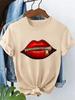 Funny Zipper Lips Printed Women's T-shirt 90s Streetwear Casual Y2k Fashion T-shirt Short Sleeve T Shirt Top Tee Women Clothing