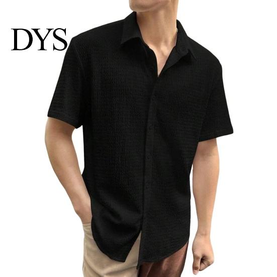 Casual Top Summer Spring Men Shirt Turn-down Collar Water Wave Texture Single-breasted Commute Loose Solid Color Short Sleeves Office