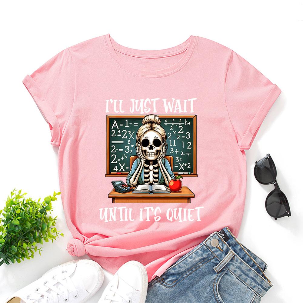 

I JUST WAIT Cotton T-Shirt Short Sleeve Round Neck Women 2d Print Tops 3XL