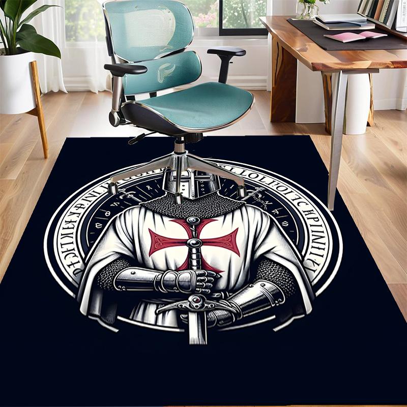 Cross Templars Knight Polyester Carpet, Soft Indoor Mat for Office Chair, Living Room, Computer Desk - Decorative Home Office Rug Design