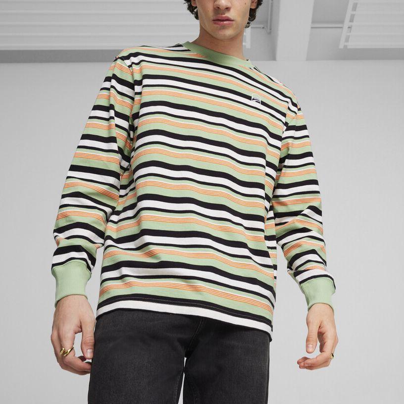 Puma Downtown Striped Design Training Casual Crew Neck Long Sleeve T-Shirt Unisex Tops Green 624377-89