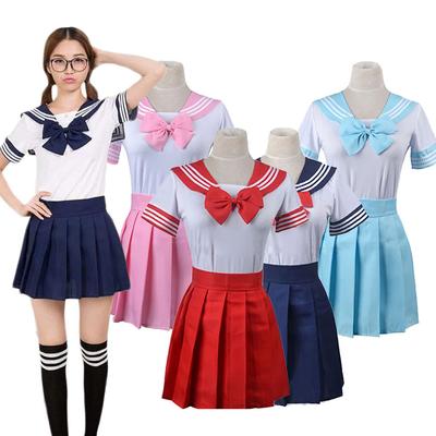 Japanese Students High School Uniform Dress For Women Sailor JK Pleated Skirt Suit Soft Girl College Style Costume - Free Gift Bow