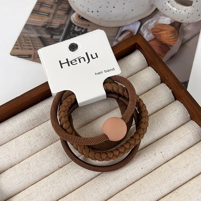 Woman Girls Colorful Bead High Elastic Hair Bands Set Sweet Ponytail Holder Scrunchie Rubber Bands Fashion Hair Accessories Set