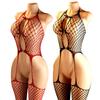 Red Fishnet With 3 Diamond Studded Heart-Shaped Knots Women Sexy Lingerie Bodysuit Bodystocking For Adult Nightwear