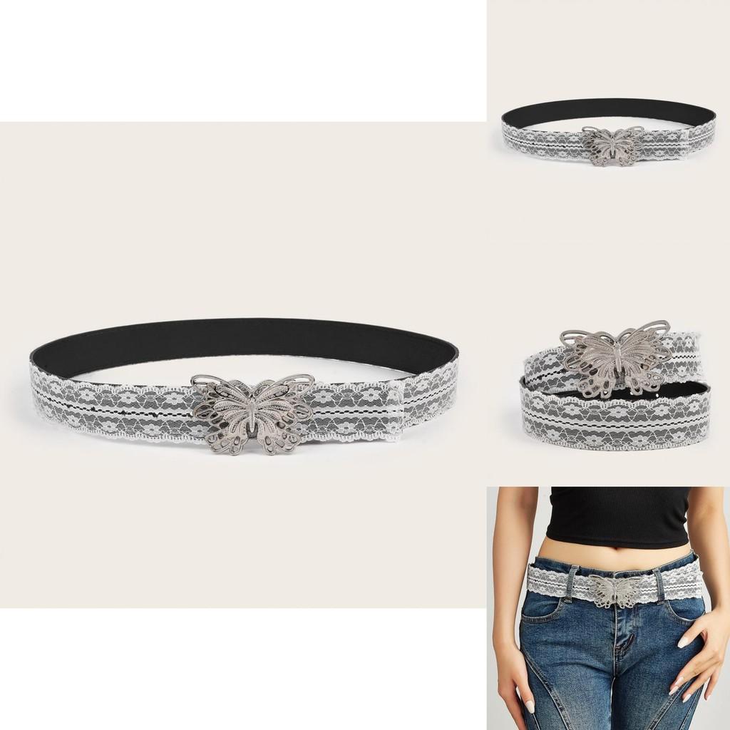 Womens Belt With Butterfly Buckle And Lace Decor For Casual Fashion