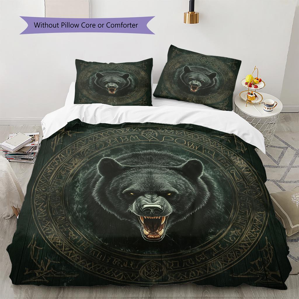 Roaring Bear Pattern Bedding Quilt Set  Home Decoration  Gift (1 * duvet cover + 2 * pillowcase  without core)