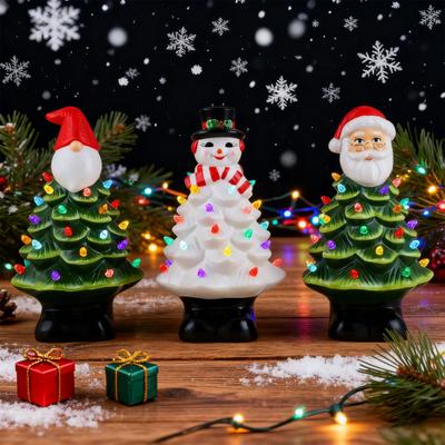 Lighted Christmas Gnome Tree Small Prelit Resin Christmas Tree with Multicolored Lights for Tabletop Home Room Fireplace Holiday Decor