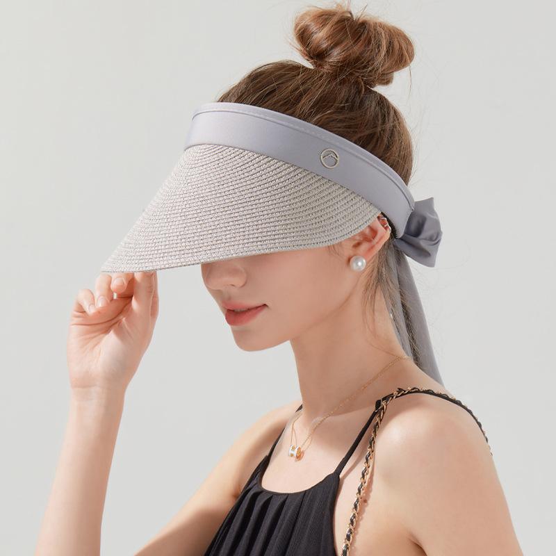 Cool Straw Hat Children's Outdoor Big Eaves Straw Hat Summer Shade Sunscreen Hat Versatile Fashion Ribbon Empty Top Hat
