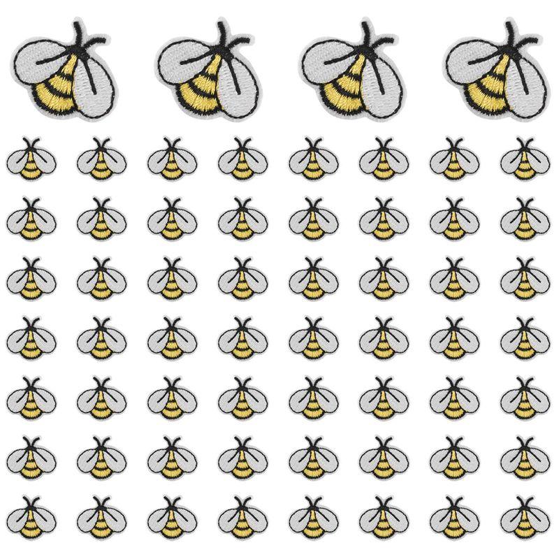 J1UL1N 60PCS Bee Embroidered Patches,Cute Bumble Iron On Embroidered Applique Decoration Sewing Patches For Clothes DIY Patches