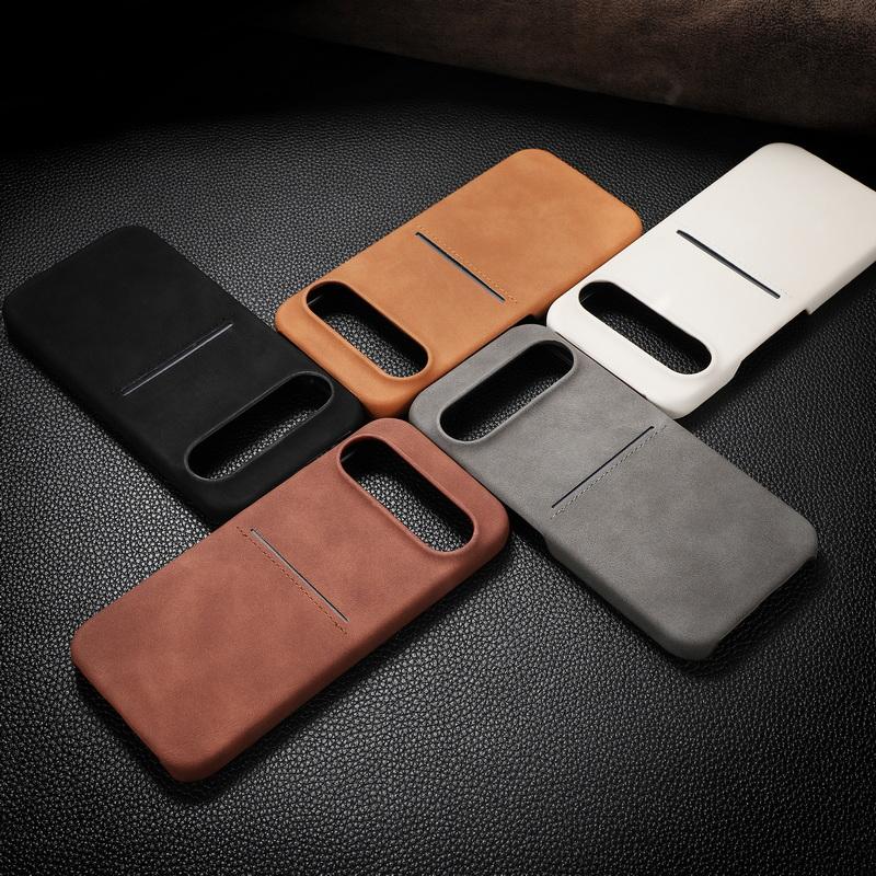 Solid Color Matte Leather Slim Phone Cover For Google Pixel 9 Pro XL Pixel 8A Luxury Card Slot Hard PC Shockproof Lens Protection Case