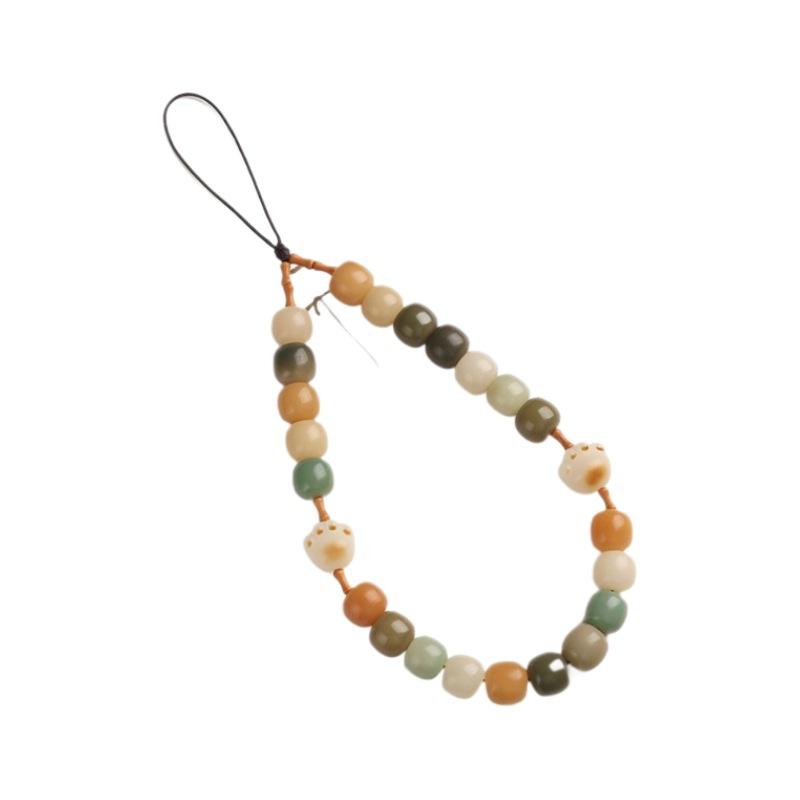 Charcoal-burned Cat Paw Bodhi Root Vintage Beads Olive Bamboo Knot Phone Chain Pendant for Women, Lucky Cat Phone Strap Anti-loss Accessory