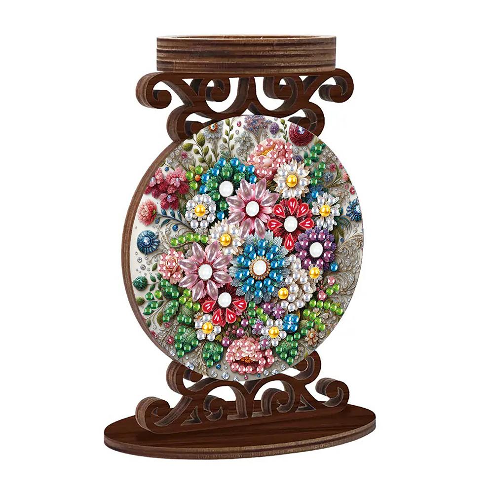 Wooden Desktop 5D DIY Diamond Painting Art Candle Holder Diamond Painting Desktop Tea Light Candle Holder Unique Artistic Gift