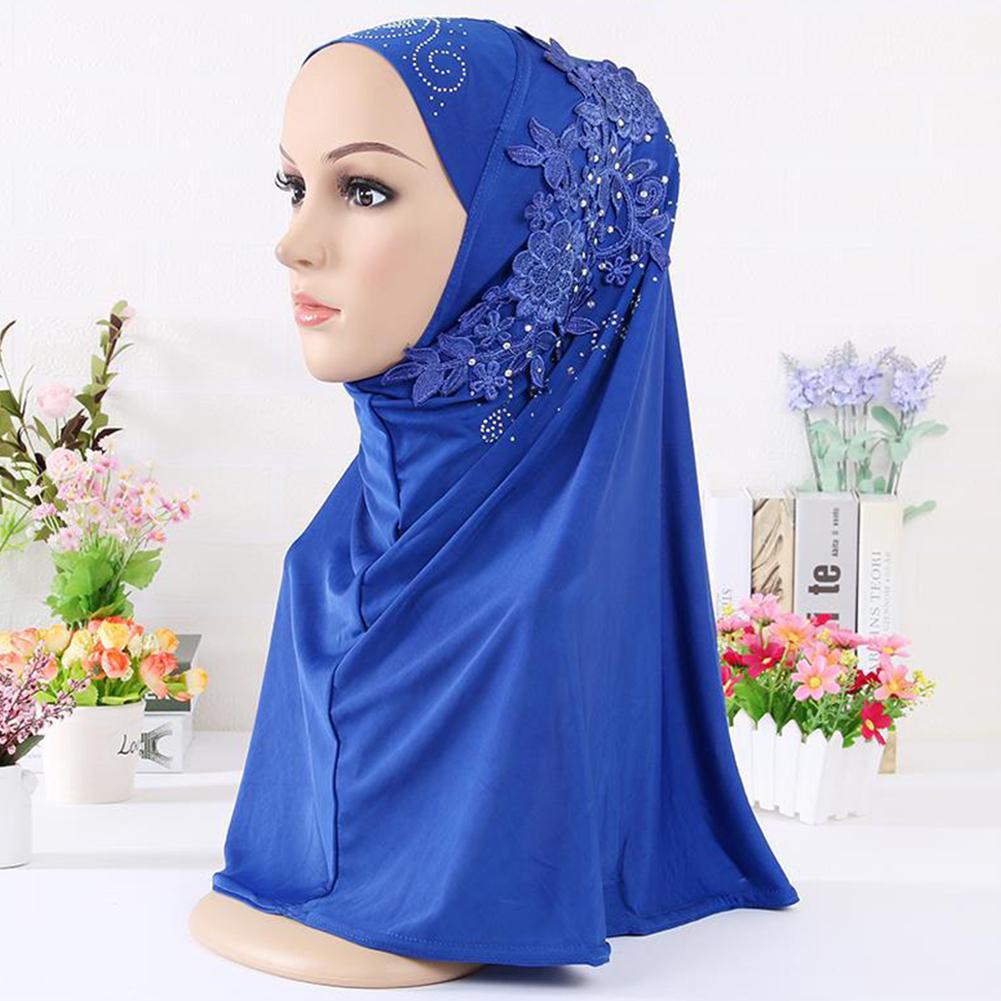 Multi-color Soft Lace Diamante Decoration Muslim Headscarf Hijab Scarf Islamic Shawl Ladies Headscarf