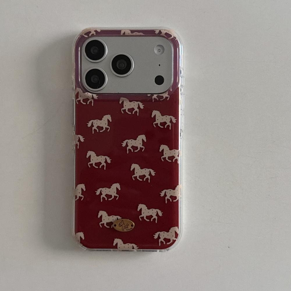 

ins burgundy pony three-dimensional label suitable for Apple 17 mobile phone case iphone16promax new 15 girl heart all-inclusive anti-drop 17pro iPhone 17promax