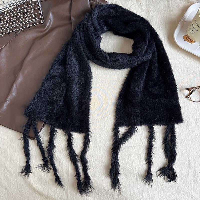 Luochi Knitting~Candy Color Plush Scarf: Soft, Skin-Friendly, Warm Tassels & Braids, Versatile Winter Neck Warmer for Women.