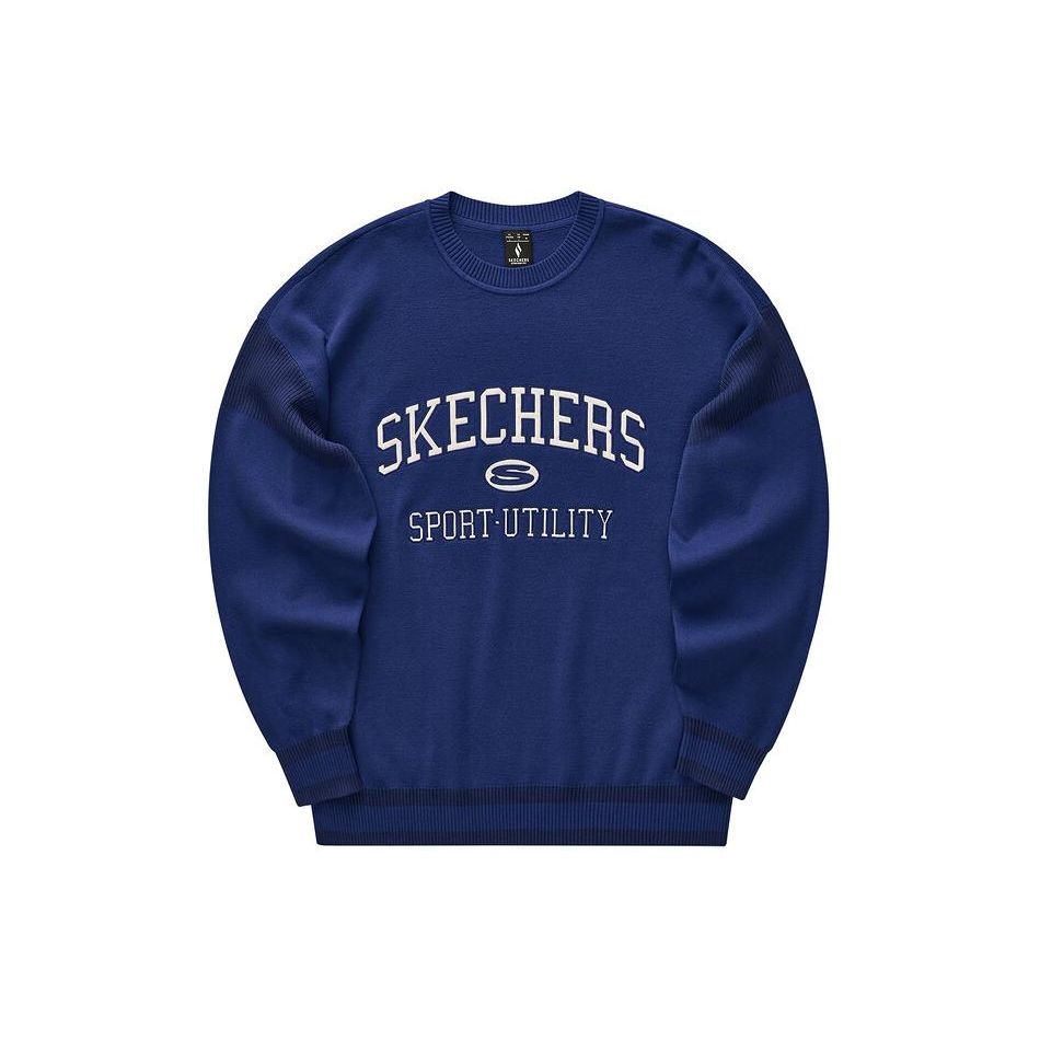 Skechers Colorful Casual Series Big Letter College Style Round Neck Pullover Loose Sweatshirt Unisex sweatshirt Navy-Blue L124U031-02V3 S