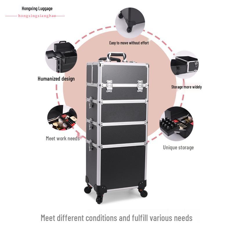 Lockable Multi-Layer Makeup Trolley Case for Nail Art & Beauty
