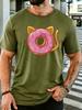 Unisex Short Sleeve T Shirt Cat Ear Donut Graphic Tee Sweet Food Print Tops Summer Soft Cotton Casual Street Wear For Adult Male