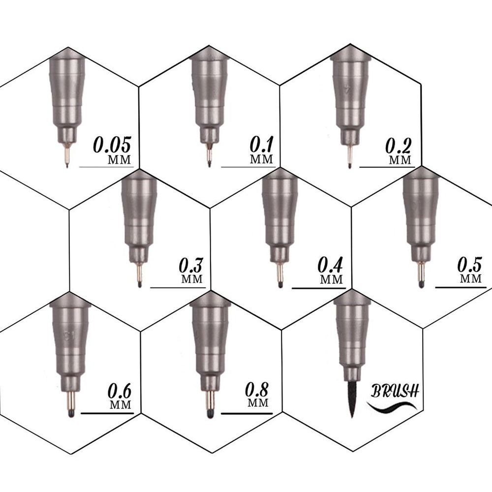 9 Peças/Conjunto Canetas de Esboço com Tinta Preta Multiliner Ponta Fina Canetas de Desenho Papelaria de Arte Fineliner para Escrita/Pintura/Esboço Arte
