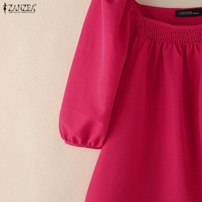 ZANZEA Women Casual Square Collar Loose Summer Short Sleeve Blouse