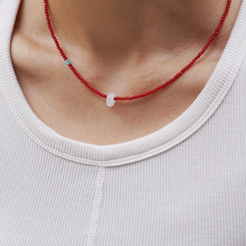 OURPIERRE RED BEADS DONUT NECKLACE