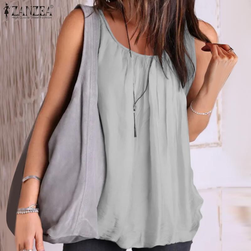 

ZANZEA Летние женские повседневные свободные майки без рукавов с круглым вырезом