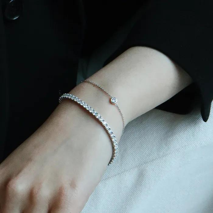SILVER925 Bezel Cubic Chain Bracelet