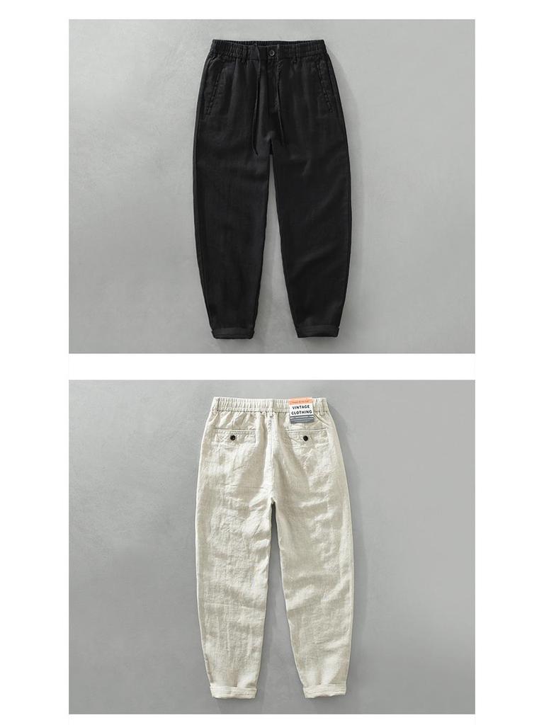 Men's Linen Drawstring Elastic Waist Long Pants - Casual, Loose, Breathable Beachwear