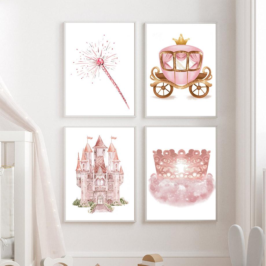 Princess Girl Castle Crown Carriage Magic Wand Wall Art Canvas Painting Cartoon Posters And Prints Pictures Girl Kids Room Decor
