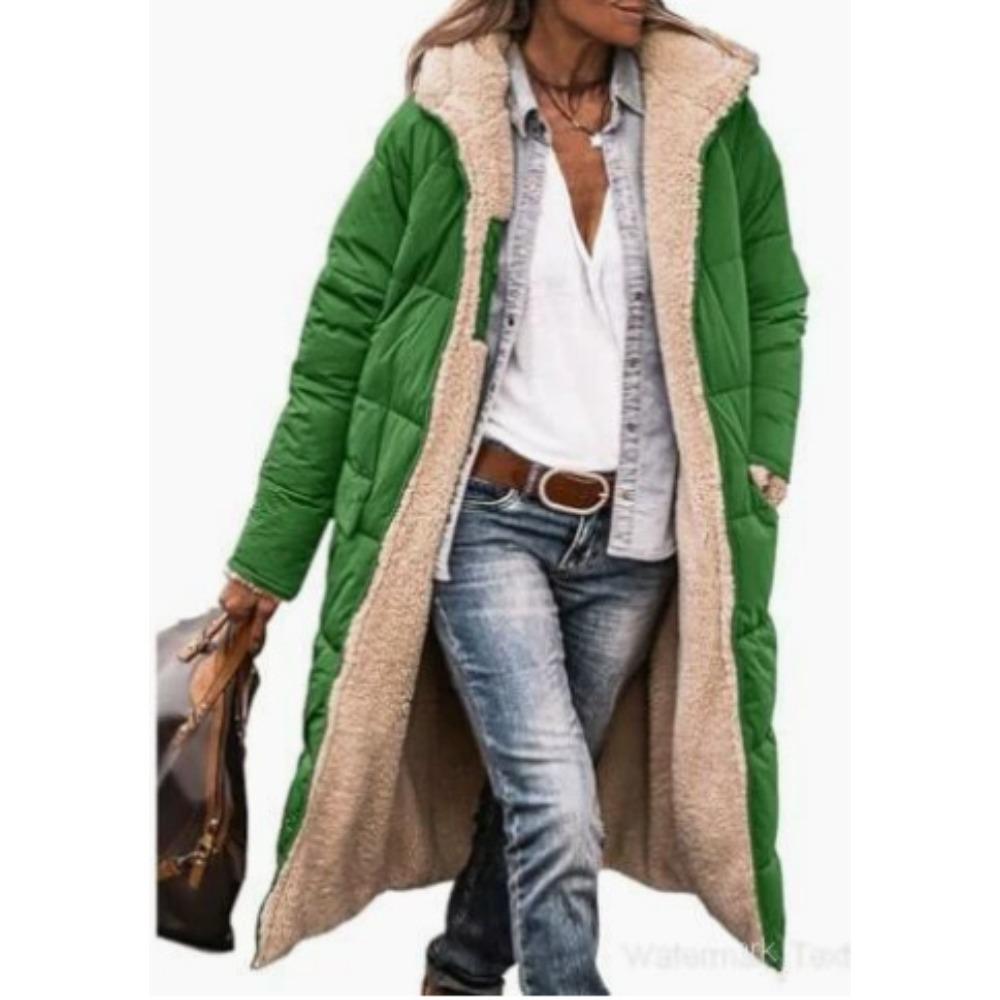 Solid Color Double-Sided Wear Hooded Cotton Coat, Thickened Slim Fit Long Sleeve Long Open Front Jacket