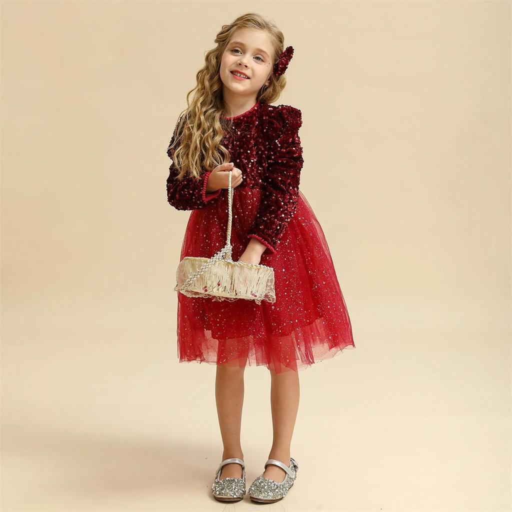 Rochii de petrecere prințesă pentru fete cu paiete pentru 3-8 ani, aniversare, nuntă, seară, rochie de bal de primăvară, toamnă, rochie cu mânecă lungă pentru copii