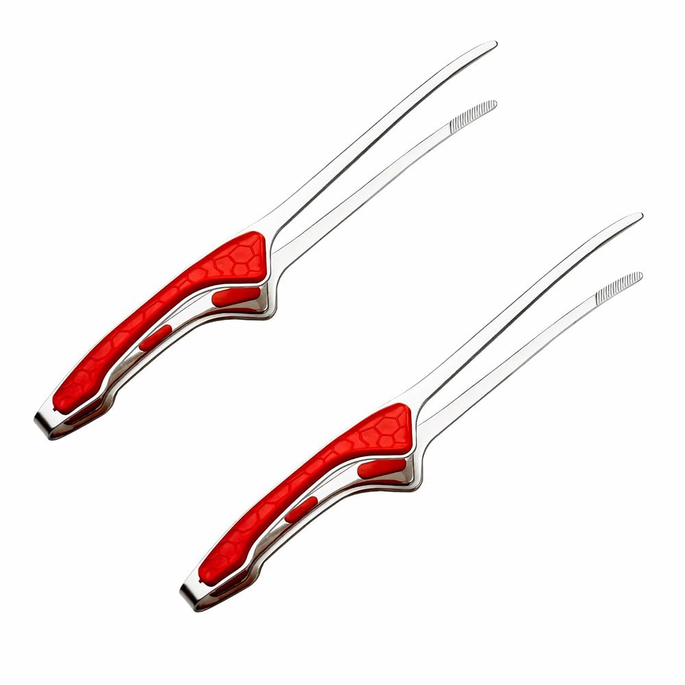 

Двое щипцов из нержавеющей стали для гриля, кемпинга, барбекю, приготовления приправ, жарки и пасты. Тонкие, удобные для захвата, нескользящие наконечники с приподнятым