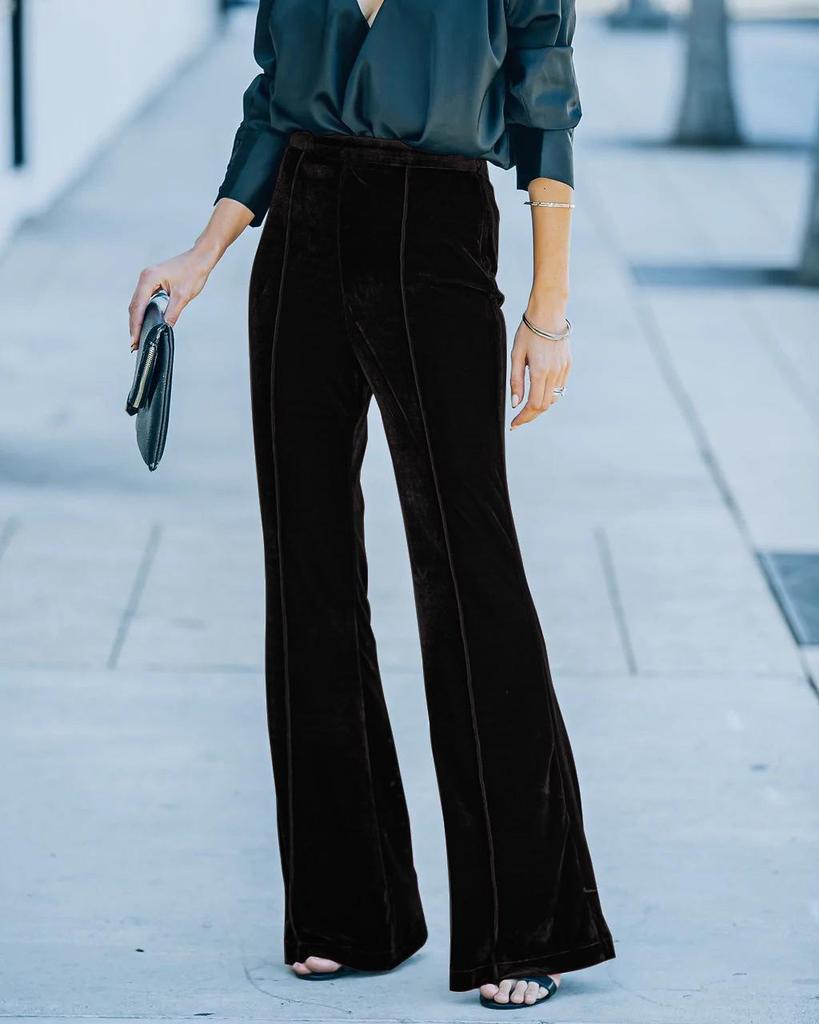 2025 Autumn/Winter Women's Gold Velvet Patchwork High-Waisted Flare Pants