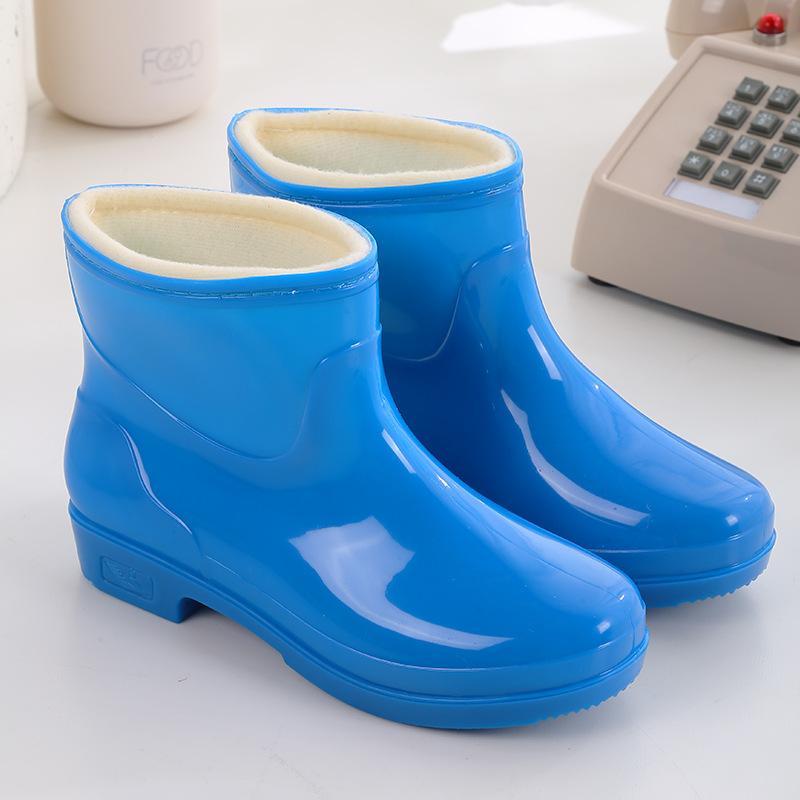 New velvet rain shoes women's adult short rubber shoes thick-soled warm and non-slip kitchen wear-resistant waterproof shoes rain boots