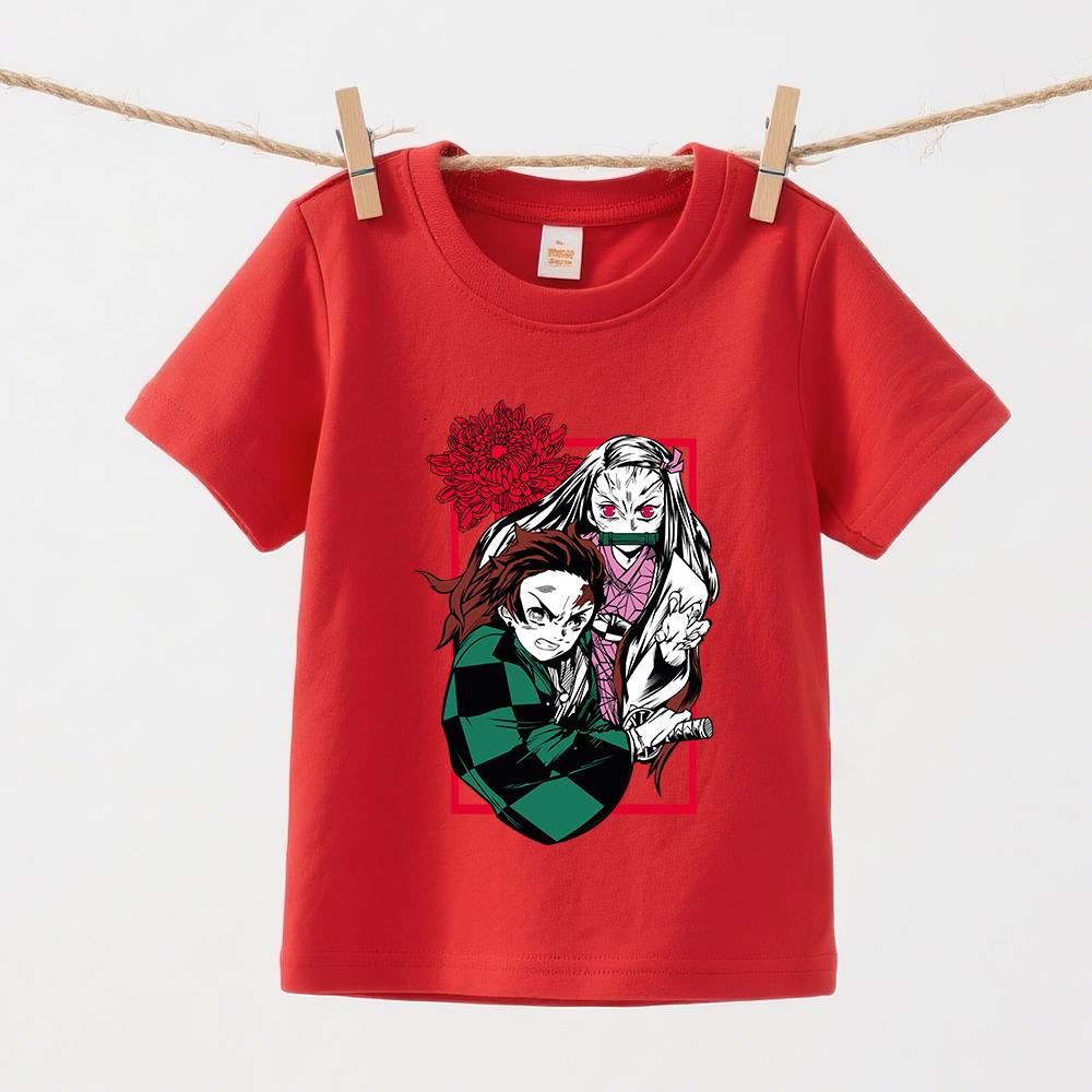 Demon Slayer Tanjiro x Nezuko Anime Print Kids T Shirt Cotton Soft Boys Girls Short Sleeve Tops Daily Casual Wear