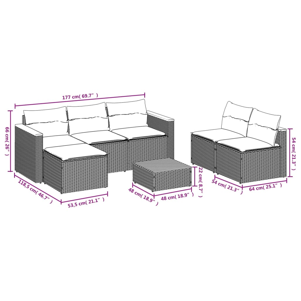 5 piece garden sofa set with cushions black poly rattan & acacia