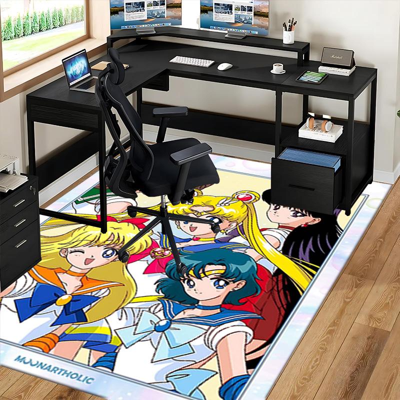 1pc Sailor Moon Chair Mat: Anime Cartoon Design Office Rug, Non-Slip Carpet for Desk, Sailor Scout Decor Gift, Suitable for Home Office, Living Room,