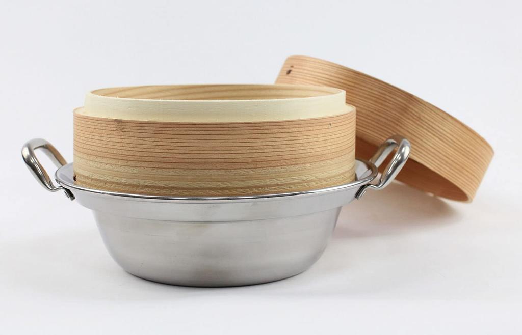 Manyo Made In Japan IH Compatible Stainless Steel Pot 18cm Set EX00408A Silver Color (Pot)/Natural (Seiro)