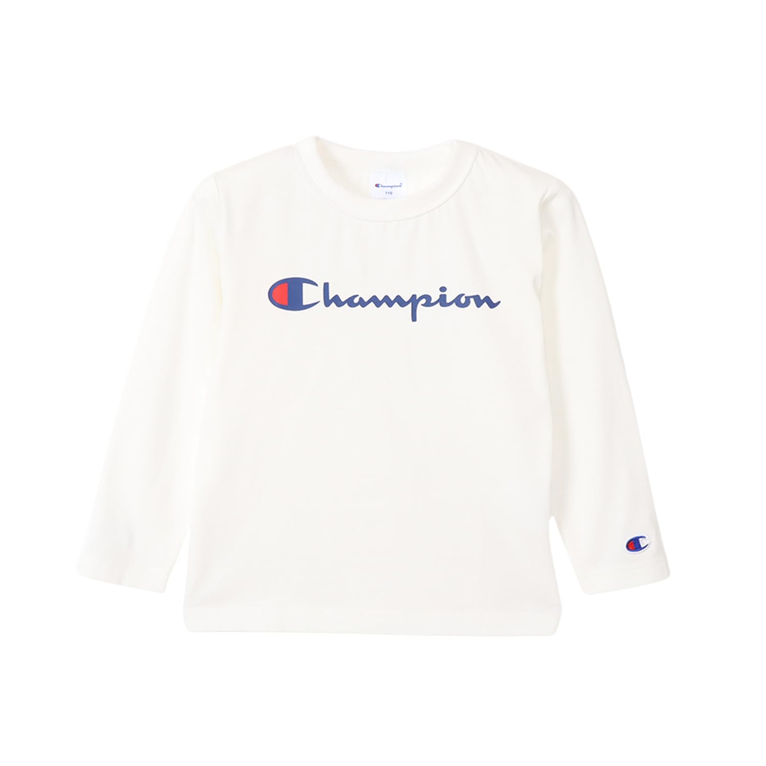 

Champion Футболка детская с длинным рукавом и надписью, размер 110, горловина, 100% хлопок, логотип, базовая, молочно-белый, (CK-Y402)