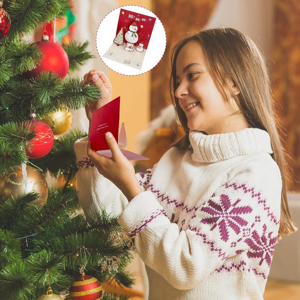 6 Pack 3D Christmas Cards Small Pop Up Christmas Gift Card with Envelopes Stickers Holiday Greeting Cards with Santa Snowman