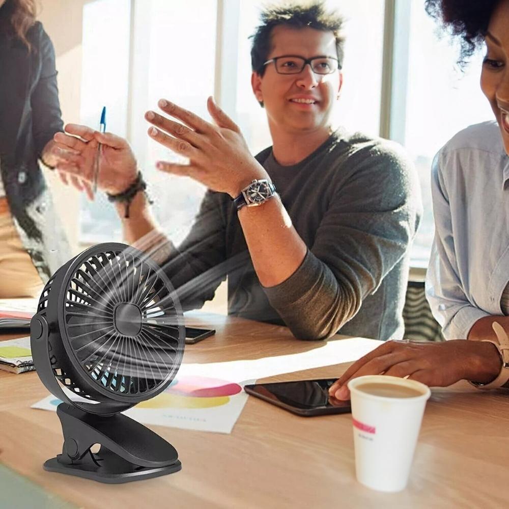 Fan with clip, mini fan, USB charging, mobile, black, desk