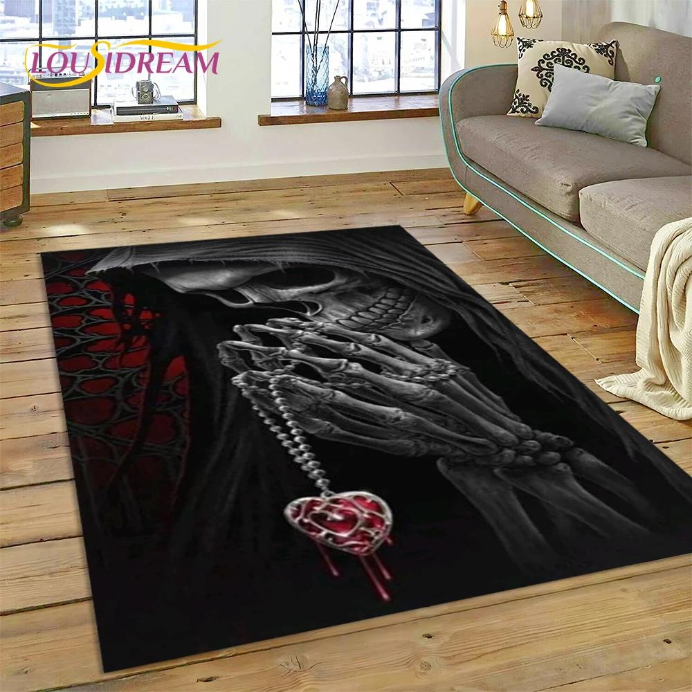 Skull Dead Girl 3D Gothic Horror Female Rose Rug Carpet for Living Room Bedroom Decor,Non-slip Decoration for Sofa Doormat Gift